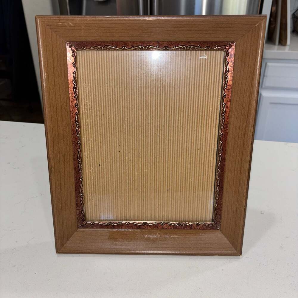 Vintage Ornate Wood Picture Frame with Metallic Gold and Red Scroll Accents